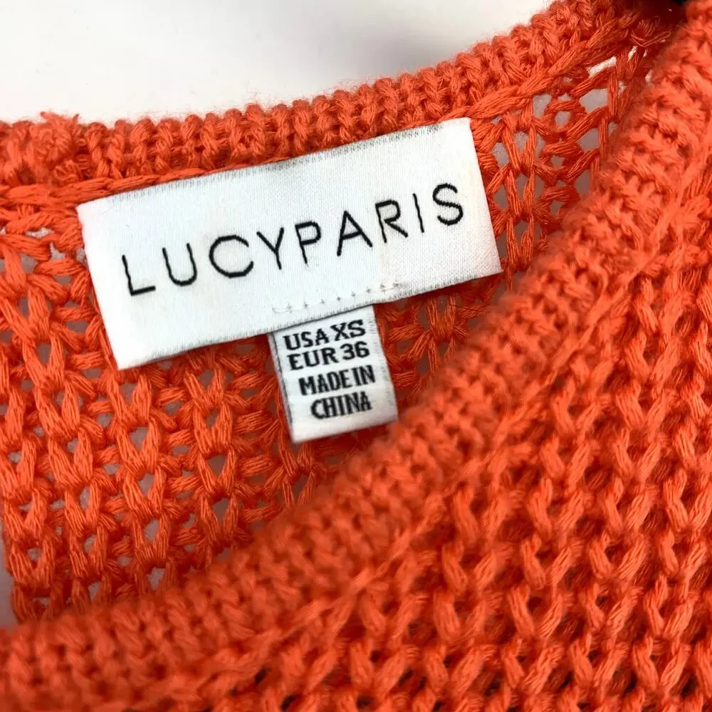 Lucy Paris Sweater Vest Womens Size XS Orange Open Knit Sleeveless